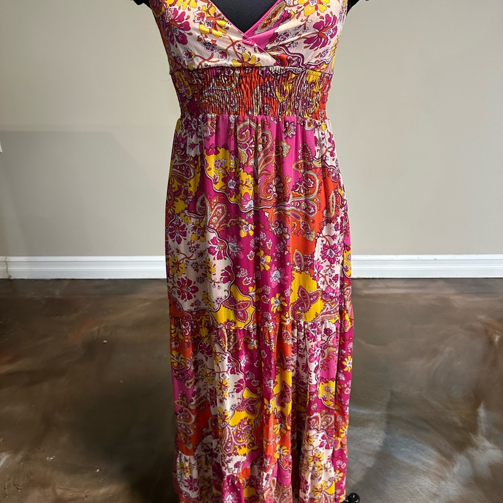 Energie Pink and Orange Floral Maxi Dress